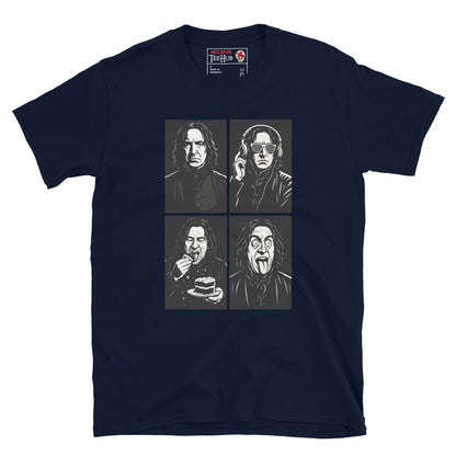 Severus Snape Funny Expressions Navy Blue T-Shirt – DJ, Cake, and Crazy Faces Design"

