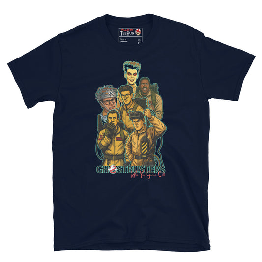 Ghostbusters "Who You Gonna Call?" Navy T-shirt with classic 80s movie characters design.