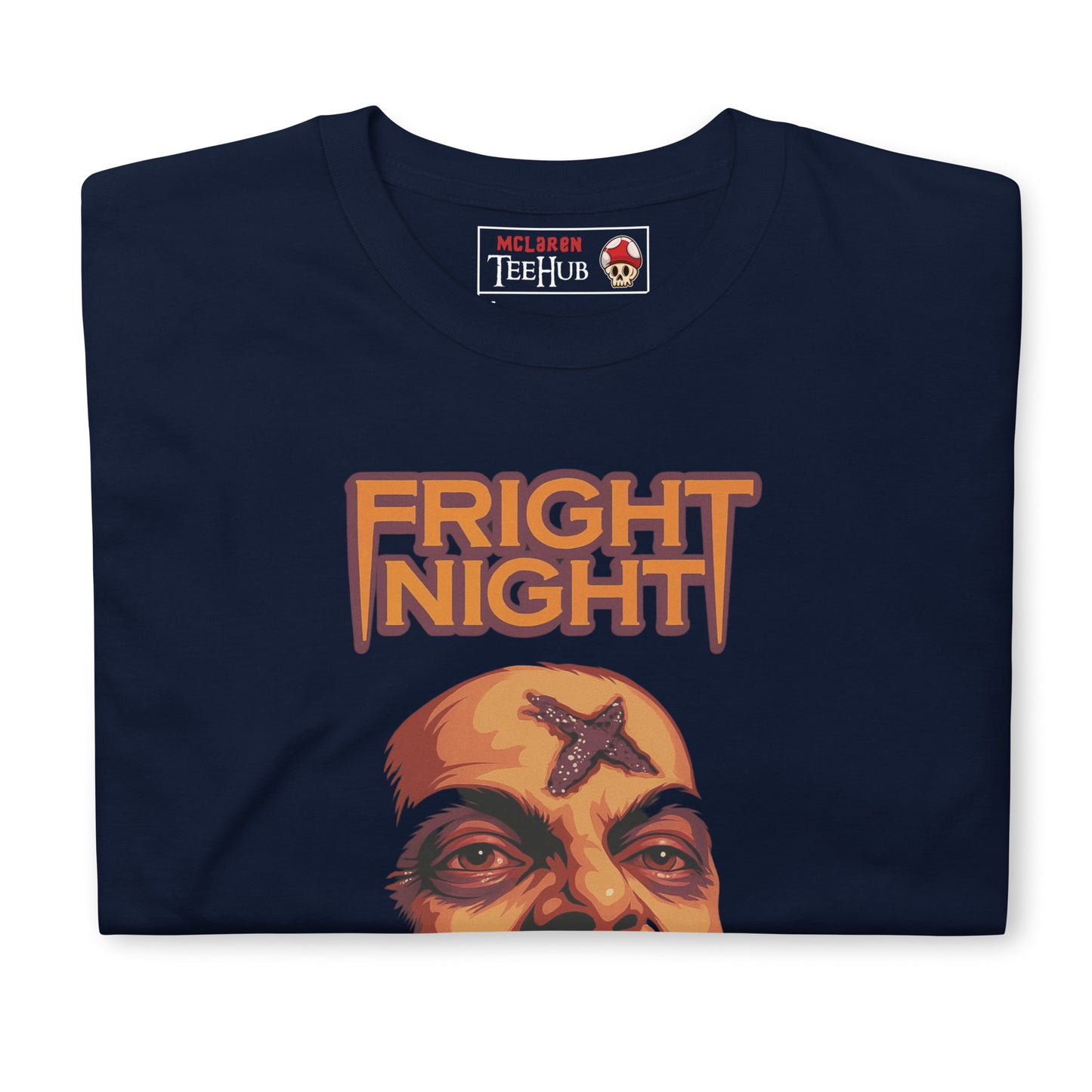 80s cult horror movie Fright Night T-shirt with screaming vampire design Navy Blue