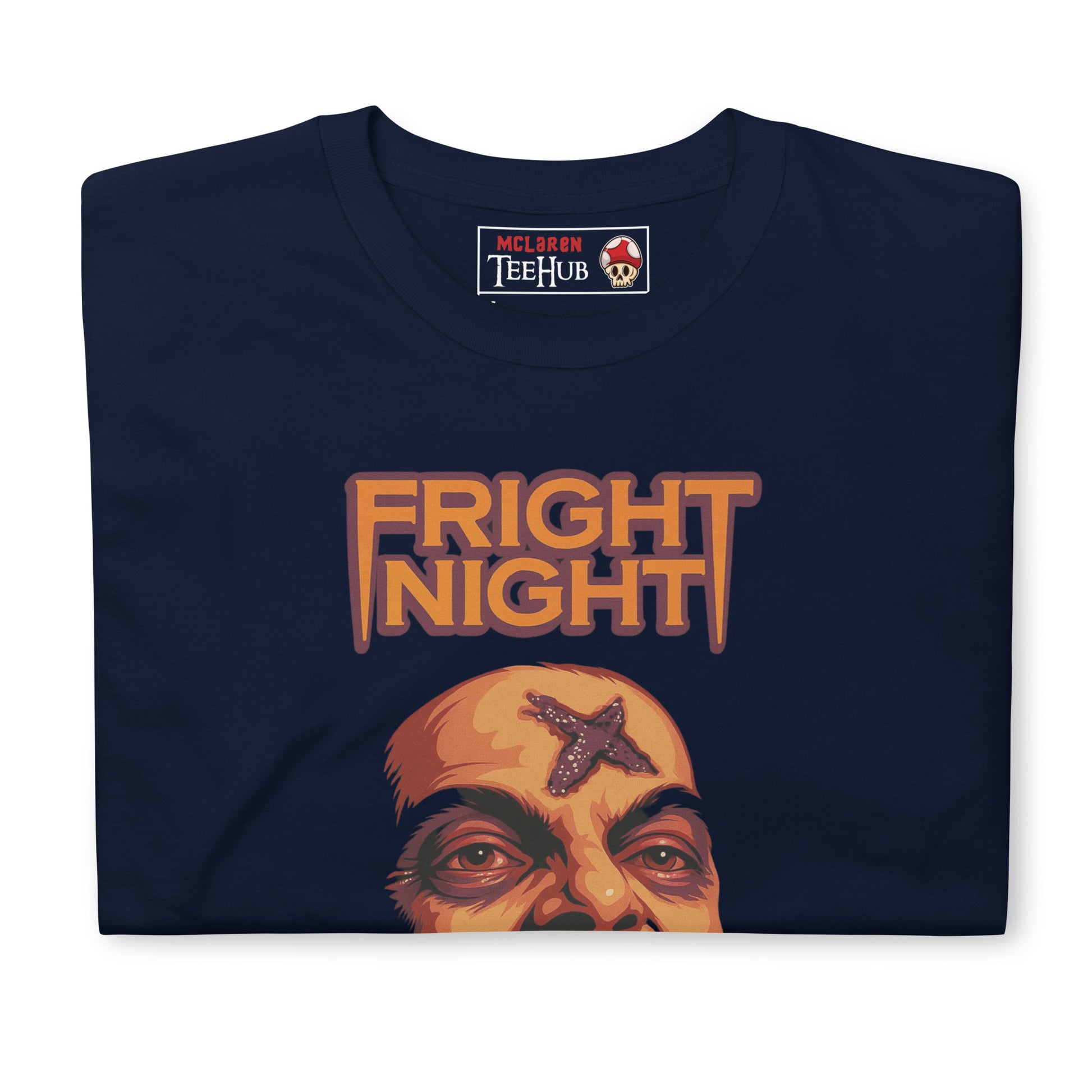 80s cult horror movie Fright Night T-shirt with screaming vampire design Navy Blue