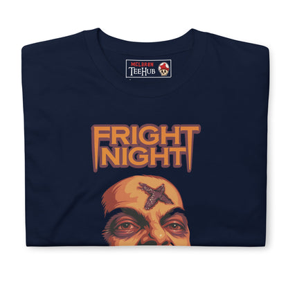 80s cult horror movie Fright Night T-shirt with screaming vampire design Navy Blue
