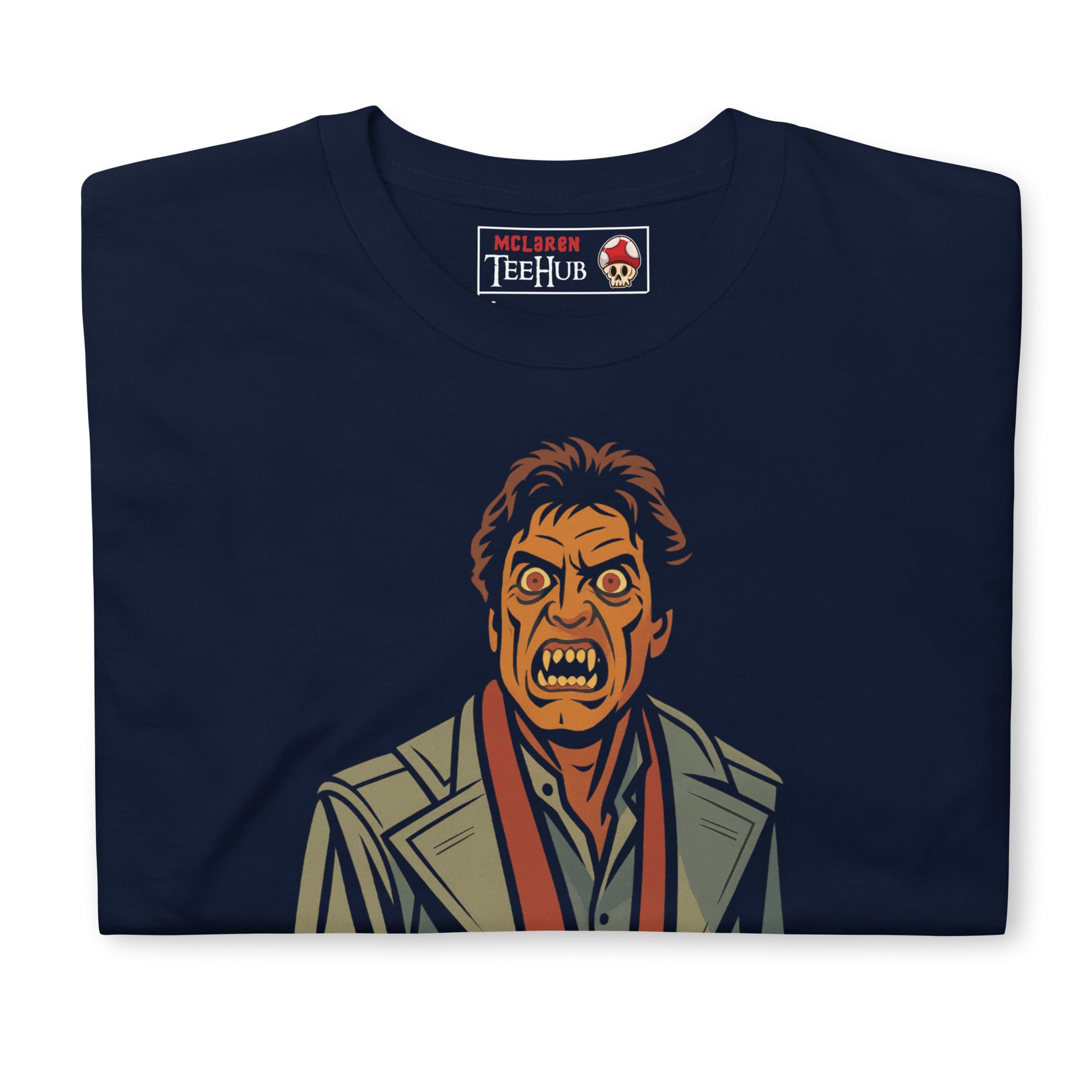 80s horror movie Fright Night Navy t-shirt with Jerry Dandrige vampire artwork