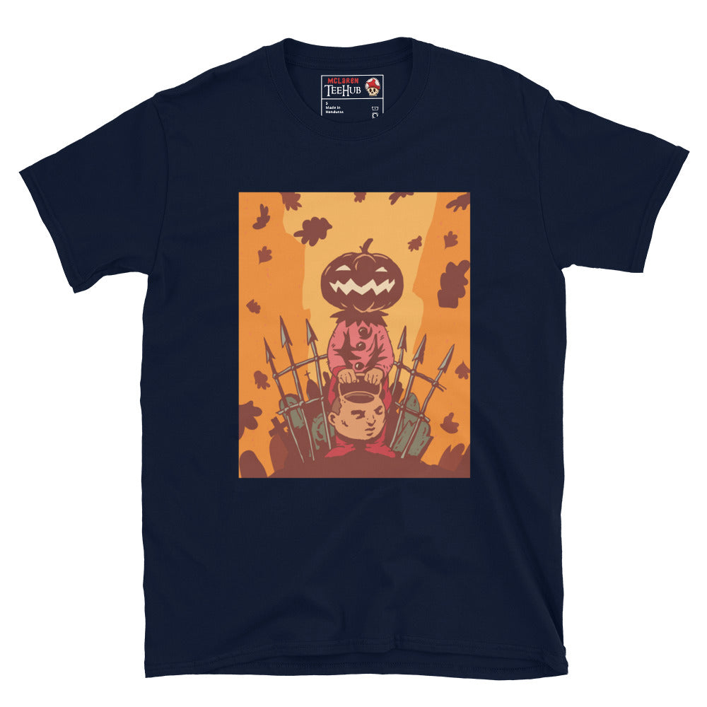 Pumpkin King Halloween T-Shirt in Navy – spooky pumpkin head character artwork – exclusive McLaren TeeHub design