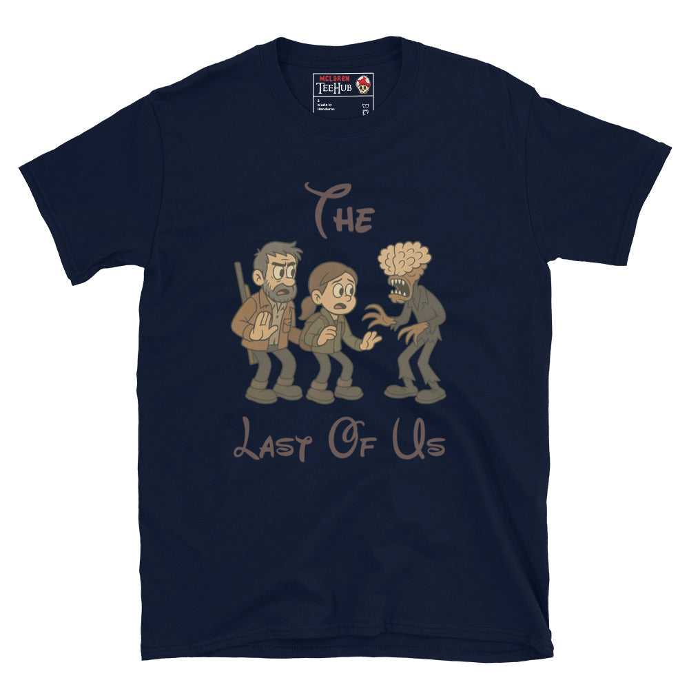 The Last of Us Rubber Hose Cartoon Navy T-Shirt – Joel, Ellie & Clicker Parody – McLaren T-Hub Exclusive