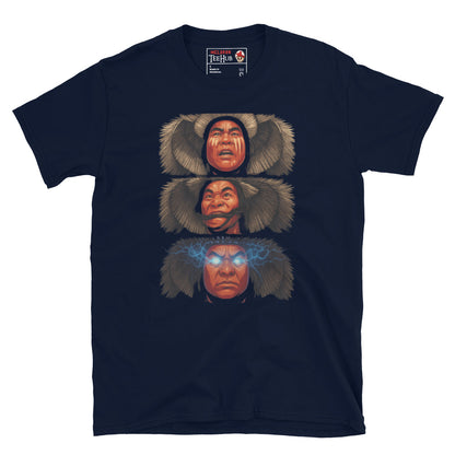 Three Storms inspired t-shirt featuring Thunder Rain and Lightning character artwork from the classic fantasy action cult movie Big trouble in Little China. Navy
