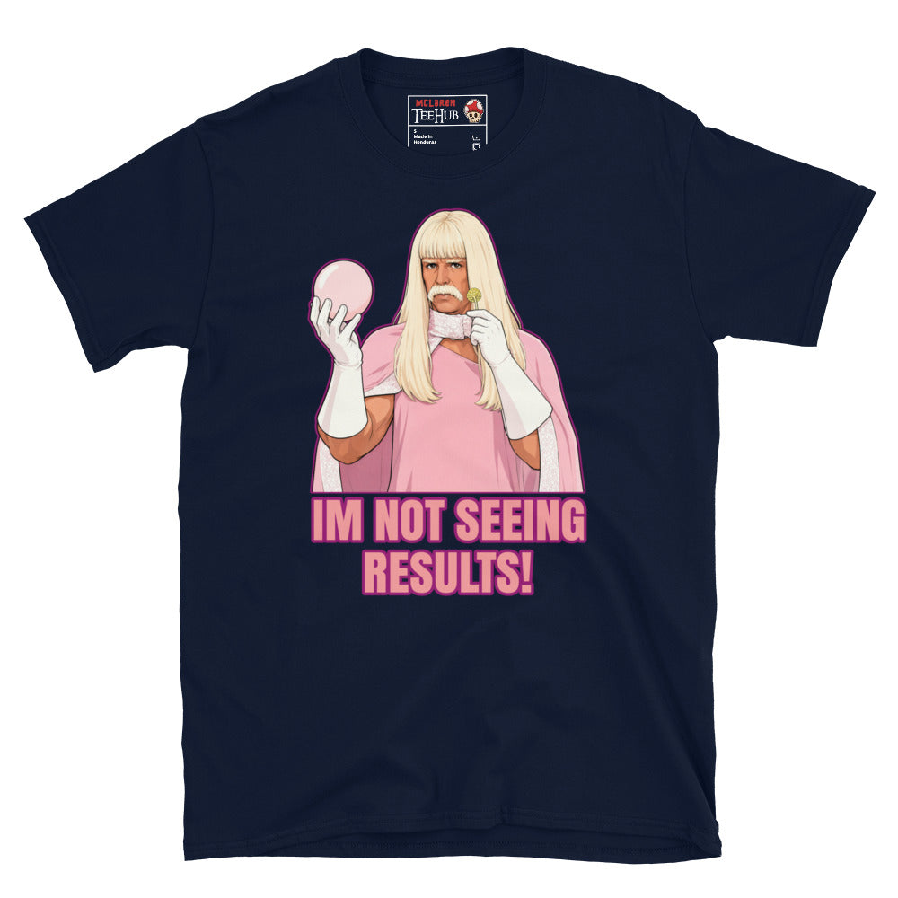 Gentlemen Broncos inspired t-shirt featuring humorous comedy artwork and the phrase I'm Not Seeing Results. Navy