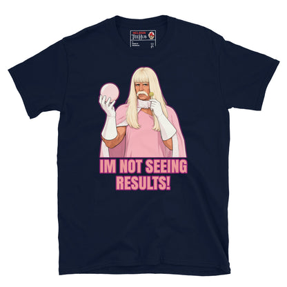 Gentlemen Broncos inspired t-shirt featuring humorous comedy artwork and the phrase I'm Not Seeing Results. Navy
