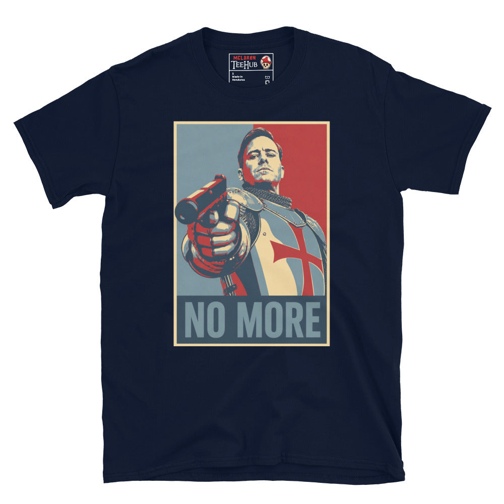 Navy Citizen Vigilante No More T-Shirt with Hope poster style pop art graphic of Templar knight holding gun