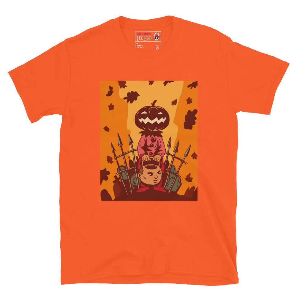 Pumpkin King Halloween T-Shirt in bright orange – spooky pumpkin head character artwork – exclusive McLaren TeeHub design