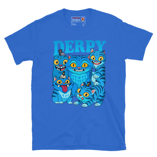 K-Pop Demon Hunters DERPY Demon Royal Blue T-Shirt featuring blue cartoon demon with playful expressions – Exclusive McLaren T-Hub design