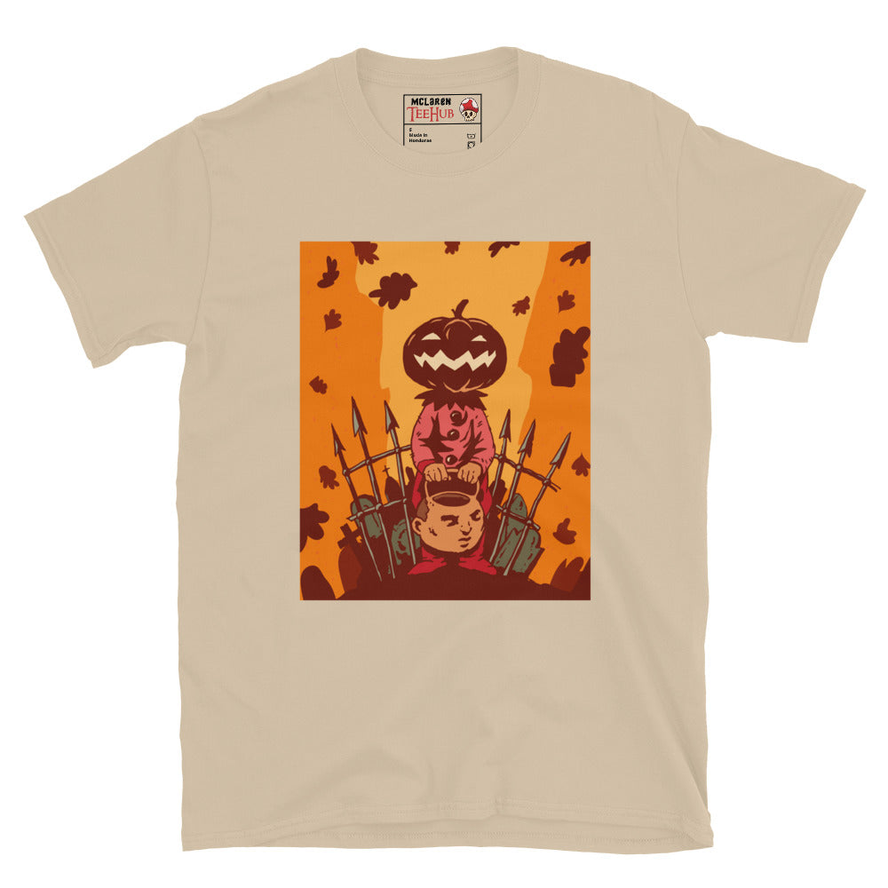 Pumpkin King Halloween T-Shirt in Sand – spooky pumpkin head character artwork – exclusive McLaren TeeHub design