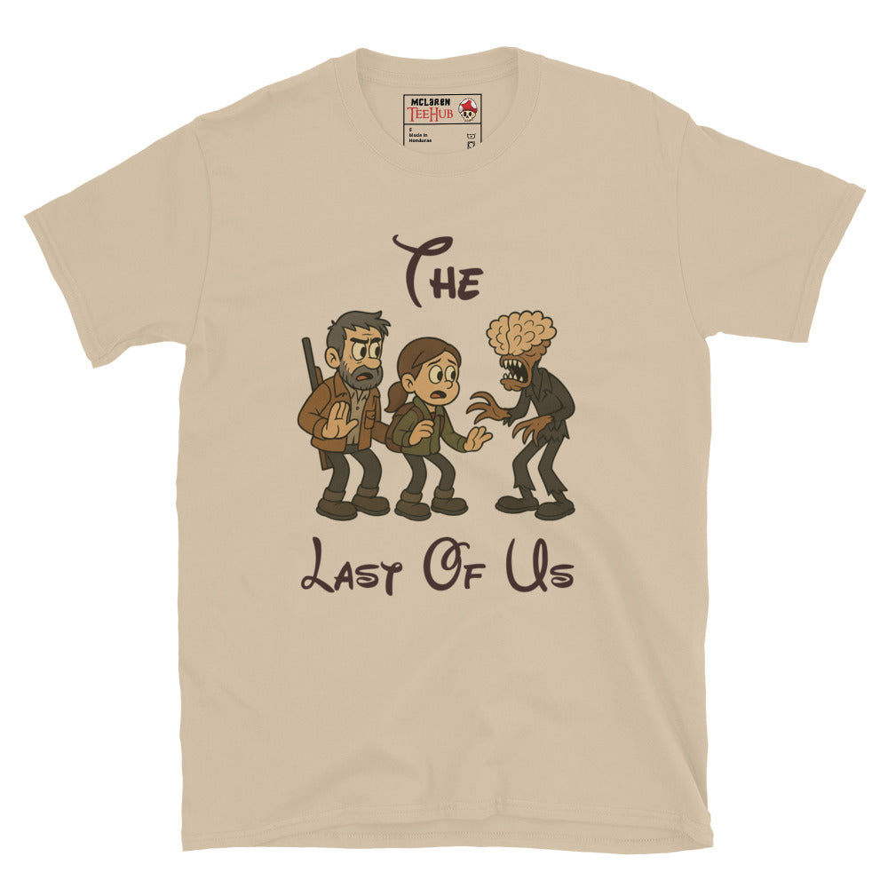 The Last of Us Rubber Hose Cartoon Sand T-Shirt – Joel, Ellie & Clicker Parody – McLaren T-Hub Exclusive