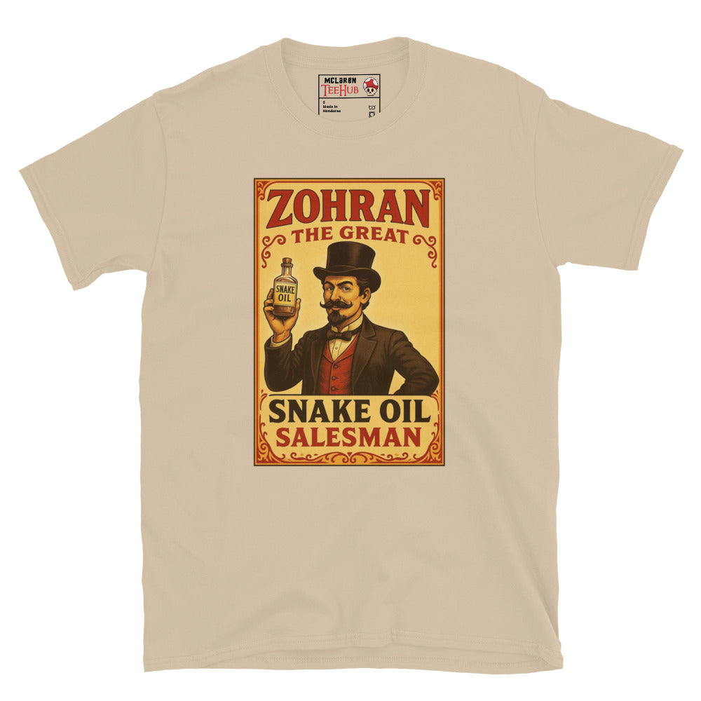 Zohran Snake Oil Salesman T-Shirt Sand