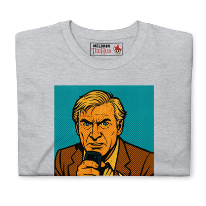 T-shirt featuring a comic-style illustration of Steve McCroskey from the movie 'Airplane!' with the quote 'Looks like I picked the wrong week to quit drinking.