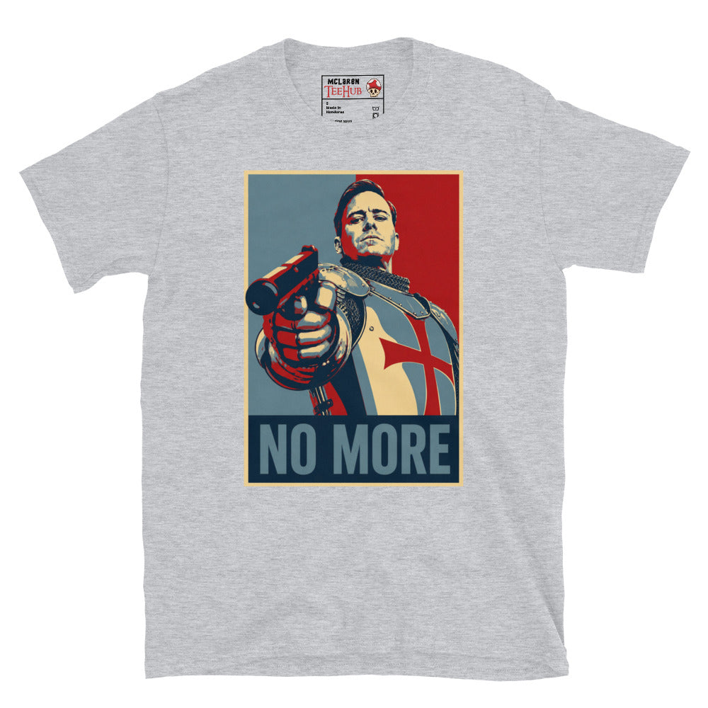 Sport Grey Citizen Vigilante No More T-Shirt with Hope poster style pop art graphic of Templar knight holding gun