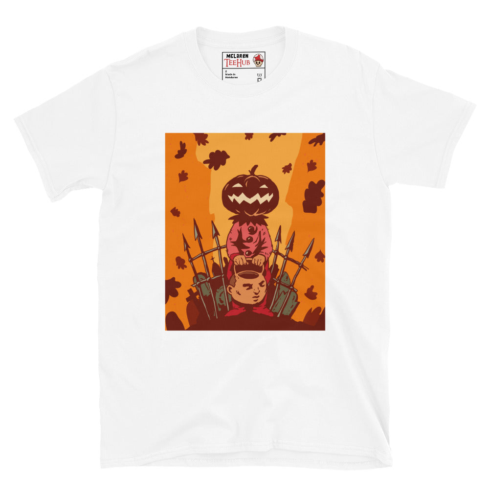 Pumpkin King Halloween T-Shirt in White – spooky pumpkin head character artwork – exclusive McLaren TeeHub design