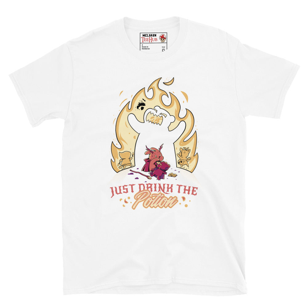 Dark fantasy cartoon villain potion shirt – white Halloween graphic tee – McLaren TeeHub limited edition