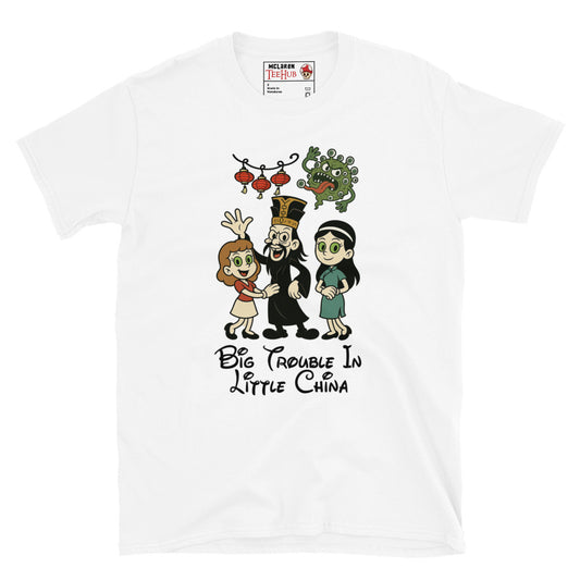 Big Trouble in Little China Rubber Hose Cartoon white T-Shirt – Lo Pan, Gracie & Miao Yin Parody – McLaren T-Hub Exclusive