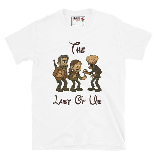 The Last of Us Rubber Hose Cartoon White T-Shirt – Joel, Ellie & Clicker Parody – McLaren T-Hub Exclusive
