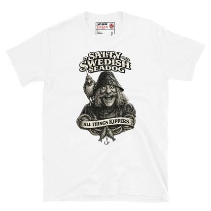 Inspector Clouseau Salty Swedish Seadog t-shirt with vintage nautical illustration of fisherman character and retro typography