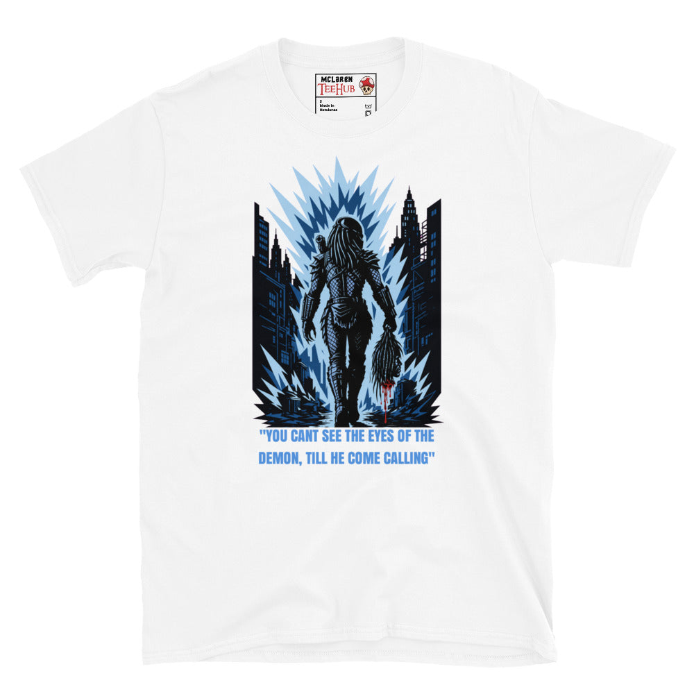King Willie Predator inspired t-shirt featuring urban hunter artwork and iconic sci-fi horror quote design. White
