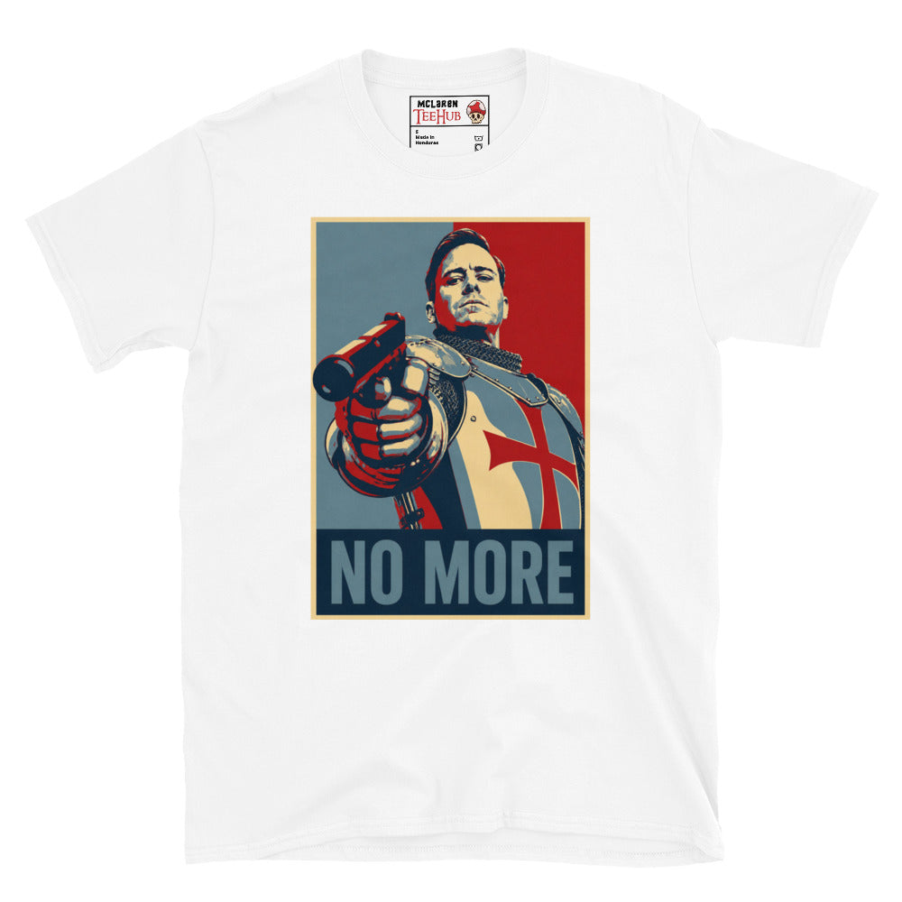 White Citizen Vigilante No More T-Shirt with Hope poster style pop art graphic of Templar knight holding gun