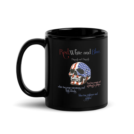 American flag Black Glossy Mug, red white and blue 11oz