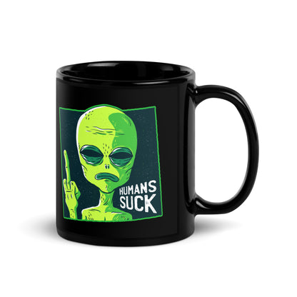Humans Suck Black Glossy Mug, Humans suck mug, Mug Humans suck, ET mug, Mug ET, Aliens Image mug, Mug Aliens Image, - McLaren Tee Hub 
