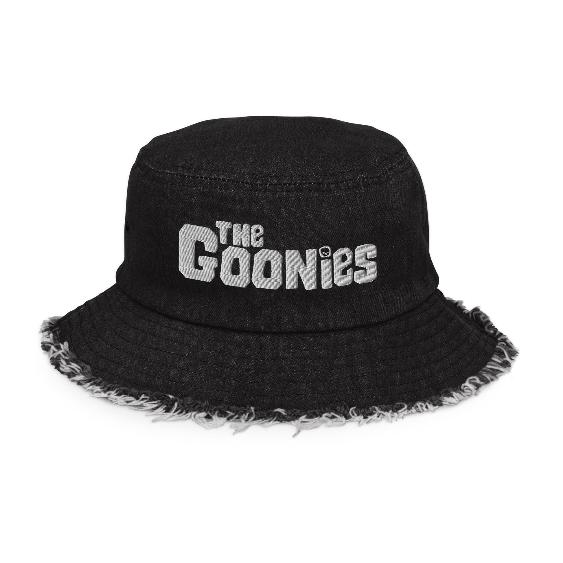 The Goonies Distressed denim bucket hat, The Goonies Distressed hat, Distressed Goonies hat, Goonies Bucket hat, Bucket hat goonies - McLaren Tee Hub 