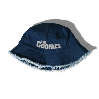 The Goonies Distressed denim bucket hat, The Goonies Distressed hat, Distressed Goonies hat, Goonies Bucket hat, Bucket hat goonies - McLaren Tee Hub 